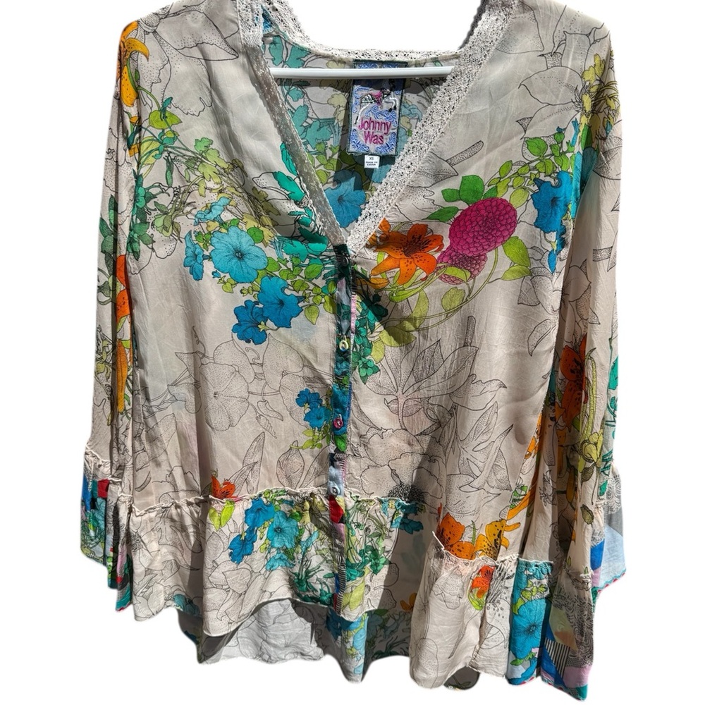 Johnny Was Floral Women's Top Sequence Georgina Blouse